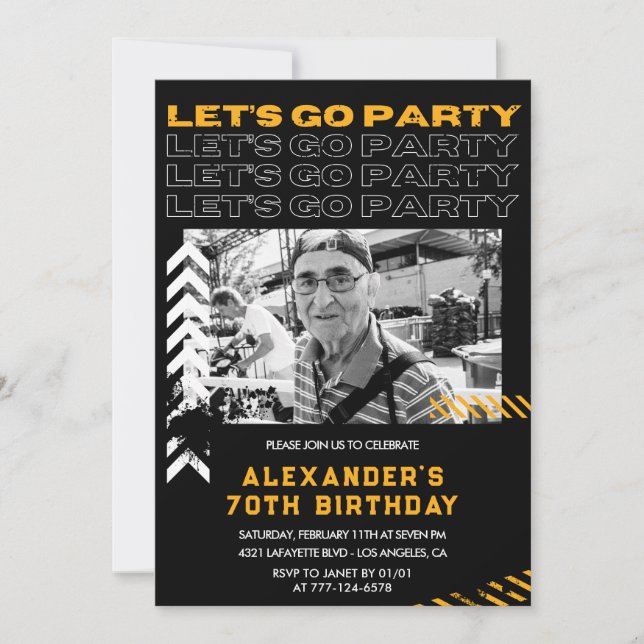 Invitaciones negras para 70 cumpleaños hombres Fot (Anverso)