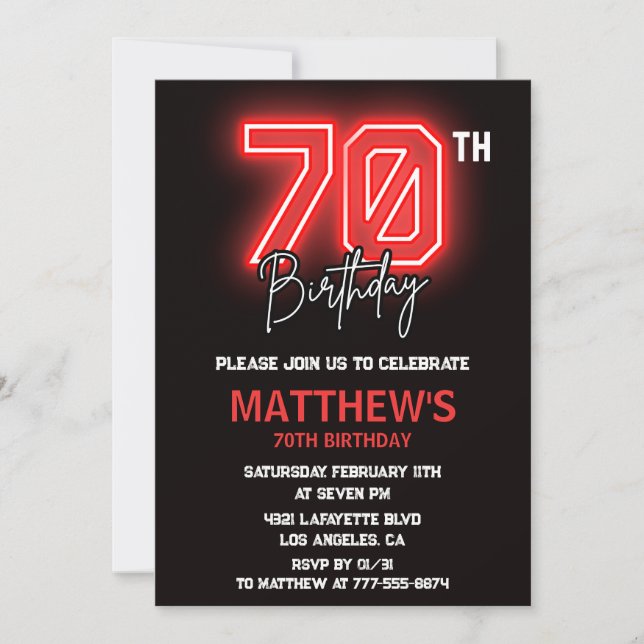 Invitaciones negras para 70 cumpleaños hombres Neo (Anverso)