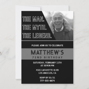 Invitaciones negras para 72 cumpleaños El Hombre L
