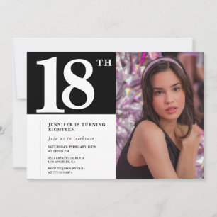 Invitaciones negras para cumpleaños 18 de niña Chi
