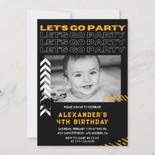 Invitaciones negras para cumpleaños 4 niño Foto Sp