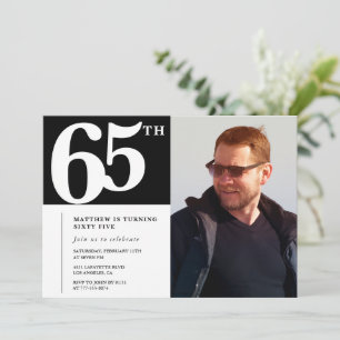 Invitaciones negras para cumpleaños 65 Modernas y 