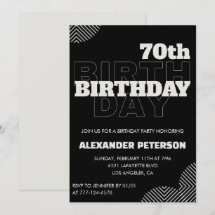 Invitaciones negras para cumpleaños 70 hombres Fie