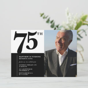 Invitaciones negras para cumpleaños 75 Elegante Ch