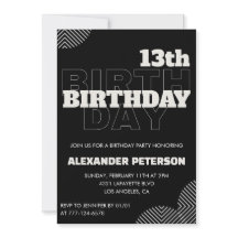 Invitaciones negras para cumpleaños número 13 de n