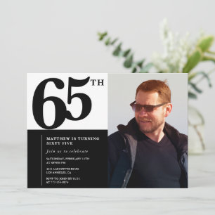 Invitaciones negras para el 65 cumpleaños Elegante