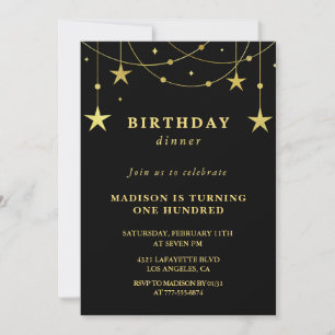 Invitaciones negras para el cumpleaños número 100