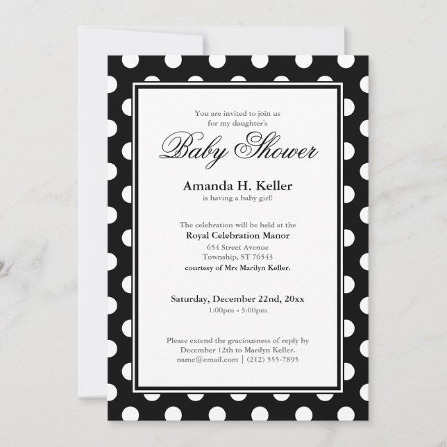 Invitaciones negras y blancas de Baby Shower del (Anverso)