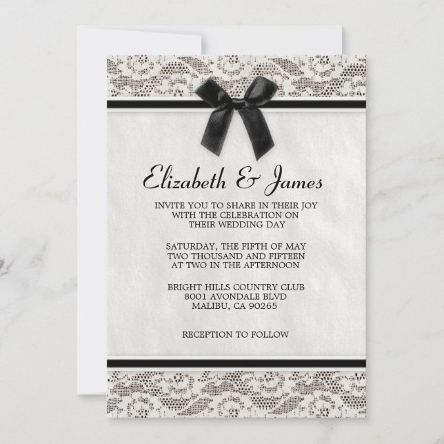 Invitaciones negras y blancas de la boda del (Anverso)