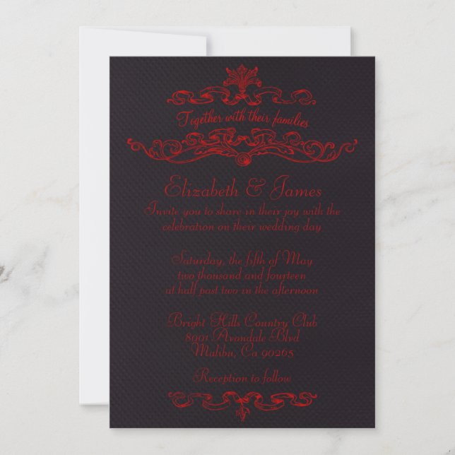 Invitaciones negras y rojas de lujo simples de la (Anverso)