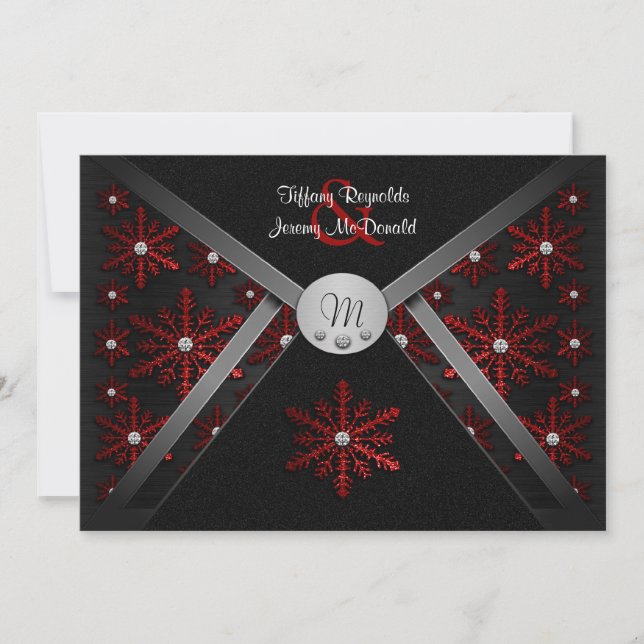Invitaciones negras y rojas del invierno del copo (Anverso)