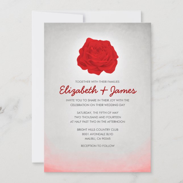 Invitaciones negras y rojas florales de moda de la (Anverso)