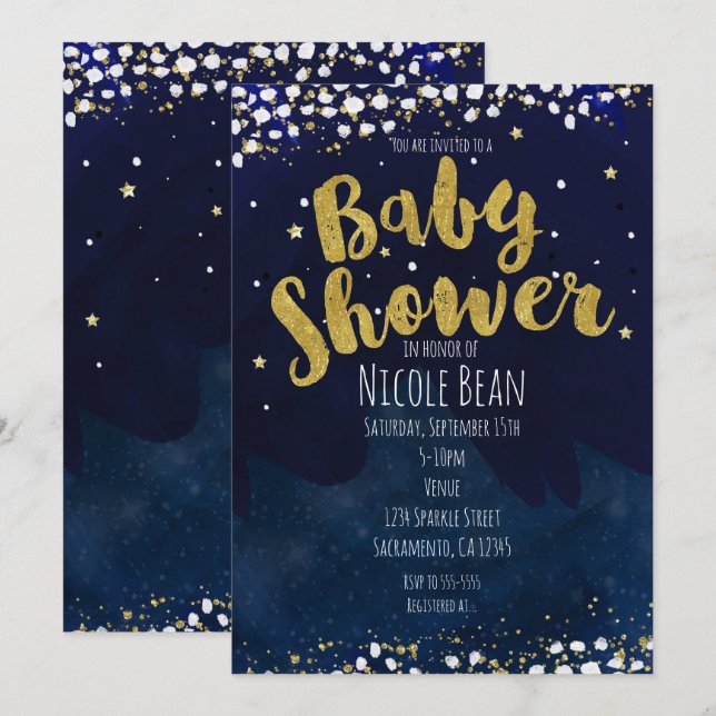 Invitaciones nocturnas Starry de Baby Shower Blue  (Anverso / Reverso)