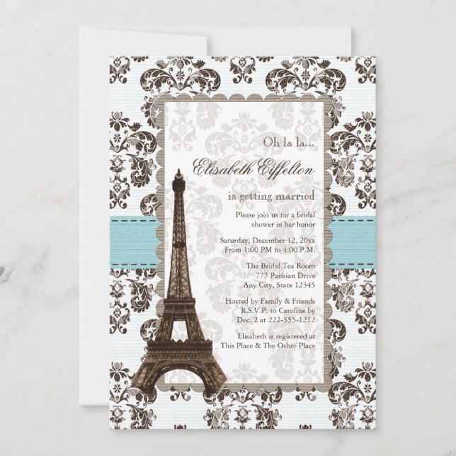 Invitaciones nupciales azules parisienses de la (Anverso)