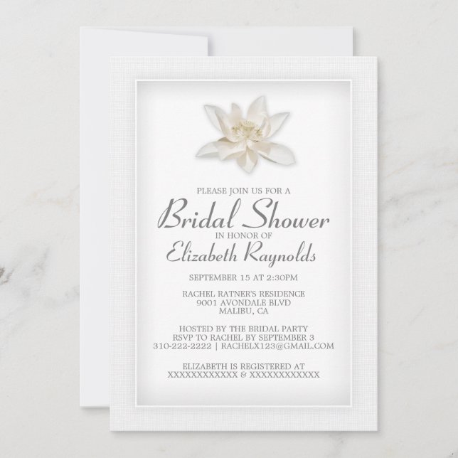 Invitaciones nupciales blancas de la ducha (Anverso)