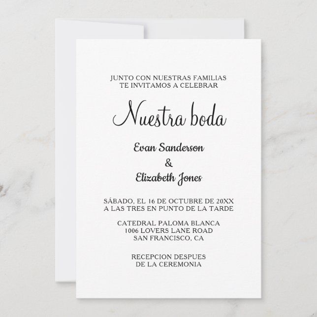invitaciones nupciales de boda de boda en blanco (Anverso)