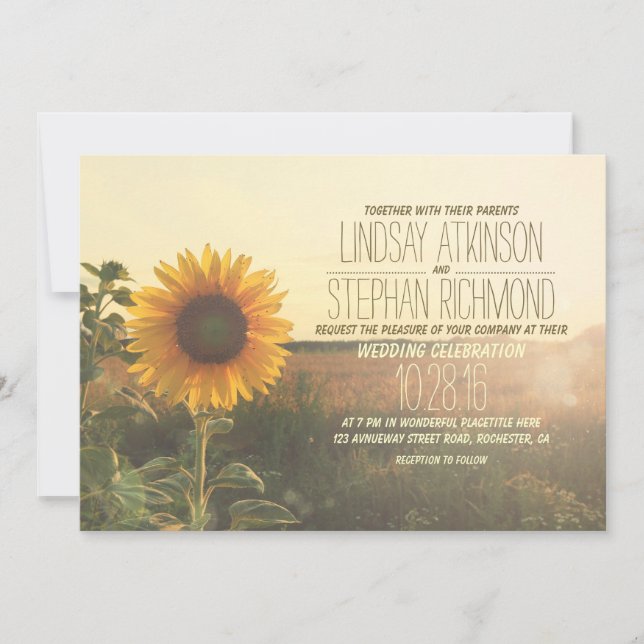 Invitaciones nupciales de girasol (Anverso)