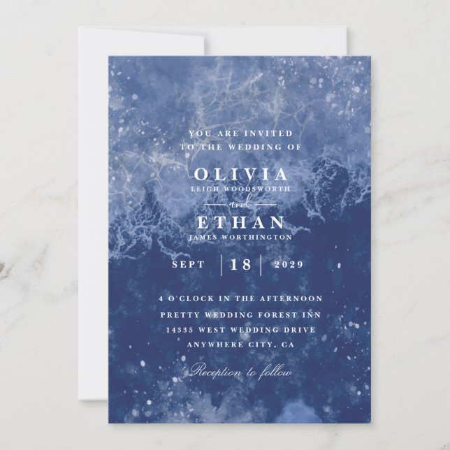Invitaciones nupciales de invierno azul (Anverso)