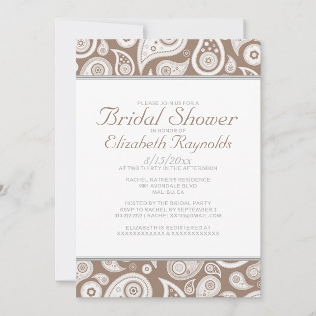 Invitaciones nupciales de la ducha de Brown (Anverso)