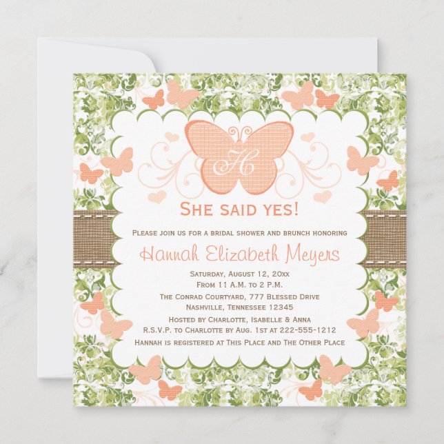 Invitaciones nupciales de la ducha de la mariposa (Anverso)