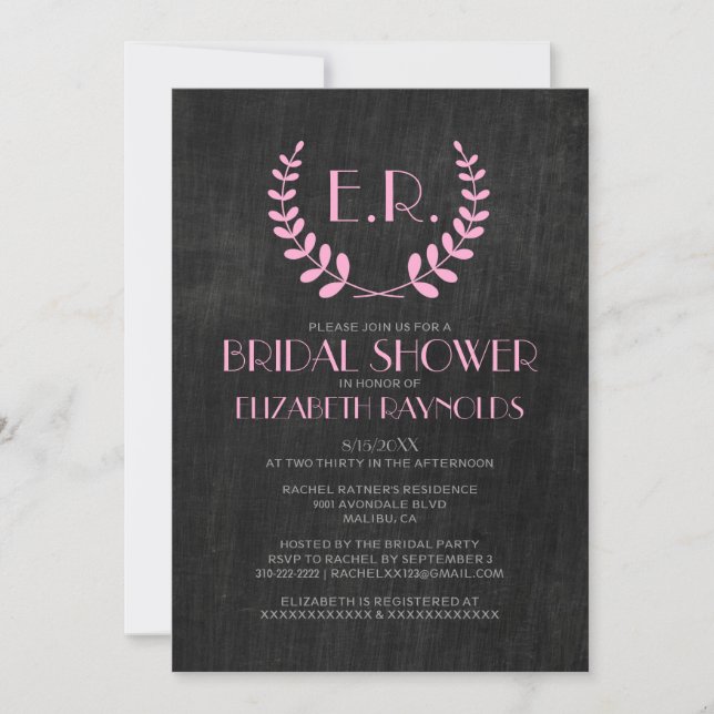 Invitaciones nupciales de la ducha de la pizarra (Anverso)