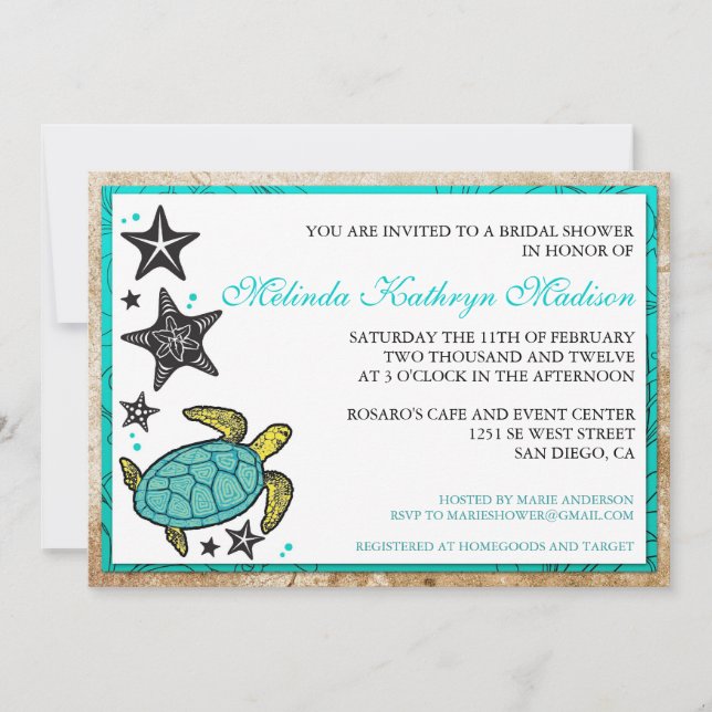 Invitaciones nupciales de la ducha de la playa (Anverso)