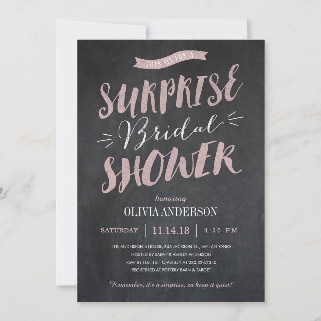 Invitaciones nupciales de la ducha de la sorpresa (Anverso)