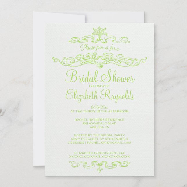 Invitaciones nupciales de la ducha de la verde (Anverso)
