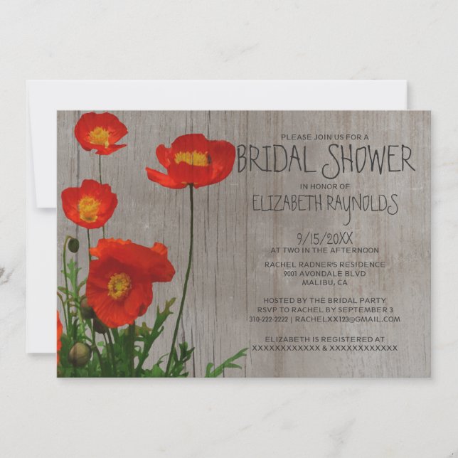 Invitaciones nupciales de la ducha de las amapolas (Anverso)