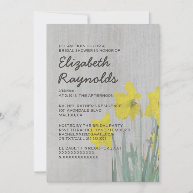 Invitaciones nupciales de la ducha de los narcisos (Anverso)