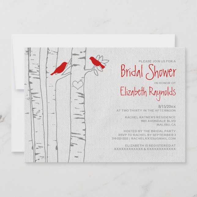 Invitaciones nupciales de la ducha de los pájaros (Anverso)