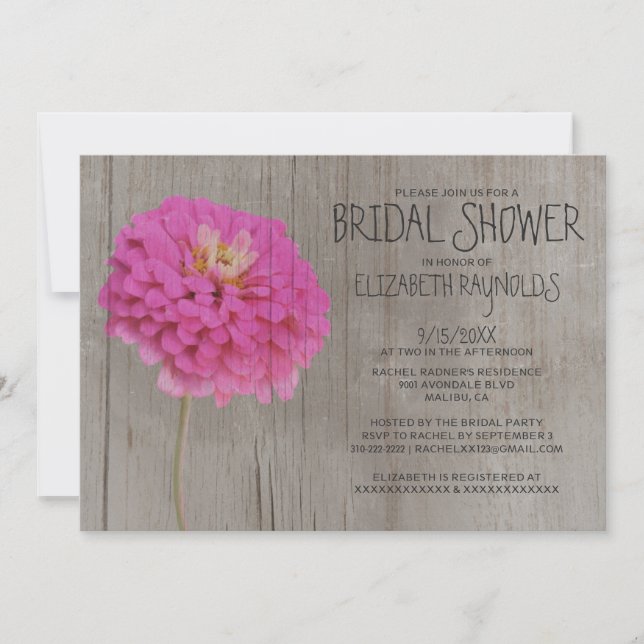 Invitaciones nupciales de la ducha de los Zinnias (Anverso)