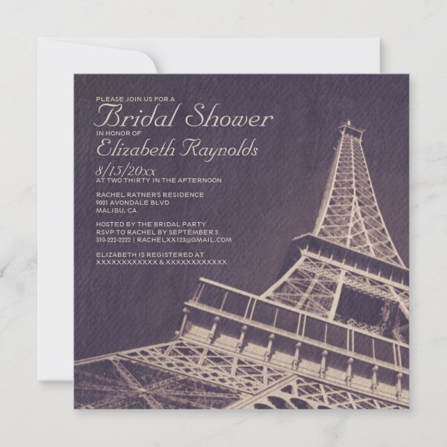 Invitaciones nupciales de la ducha de París del (Anverso)