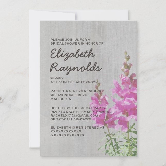Invitaciones nupciales de la ducha de Snapdragon (Anverso)
