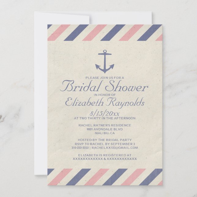 Invitaciones nupciales de la ducha del ancla del (Anverso)