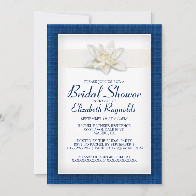 Invitaciones nupciales de la ducha del azul real (Anverso)