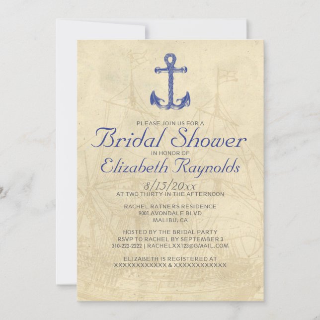 Invitaciones nupciales de la ducha del barco del (Anverso)
