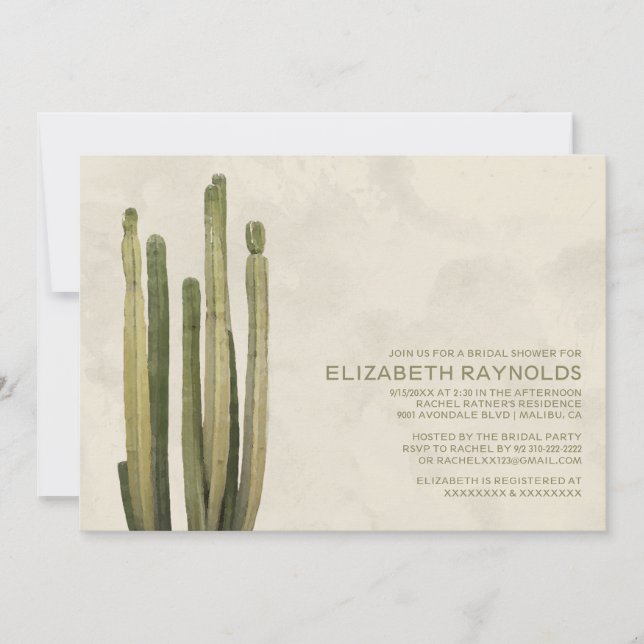 Invitaciones nupciales de la ducha del cactus del (Anverso)