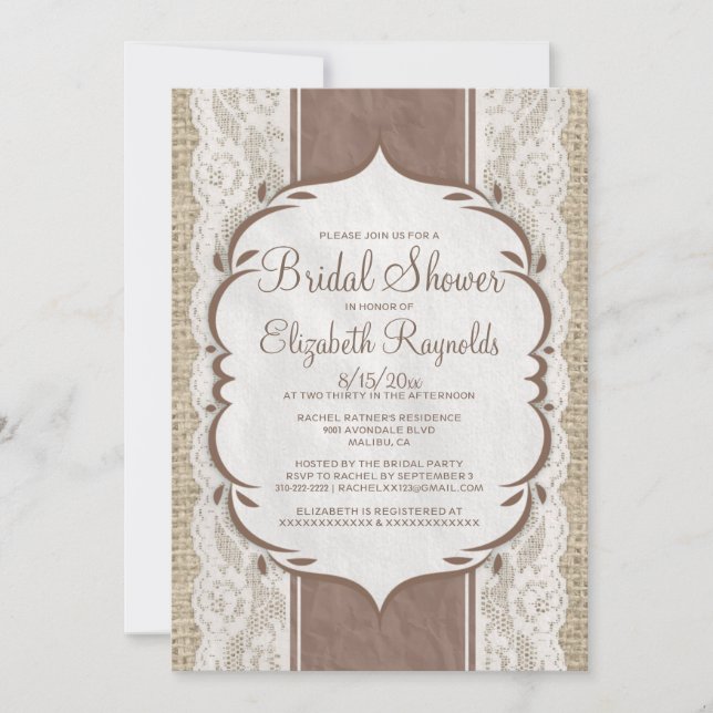 Invitaciones nupciales de la ducha del cordón de (Anverso)