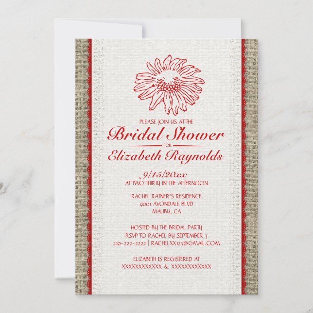Invitaciones nupciales de la ducha del cordón rojo (Anverso)