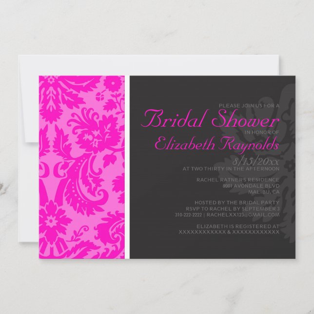 Invitaciones nupciales de la ducha del damasco de (Anverso)