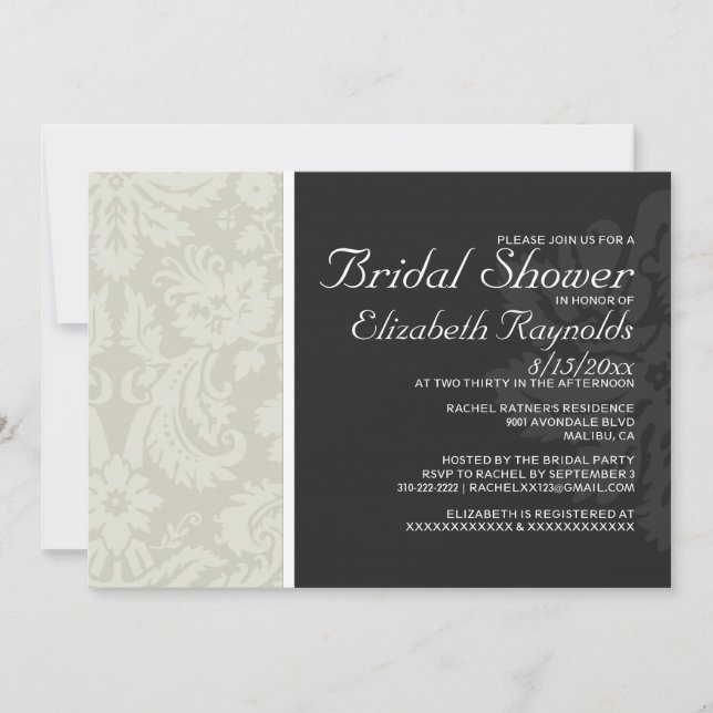 Invitaciones nupciales de la ducha del damasco de (Anverso)