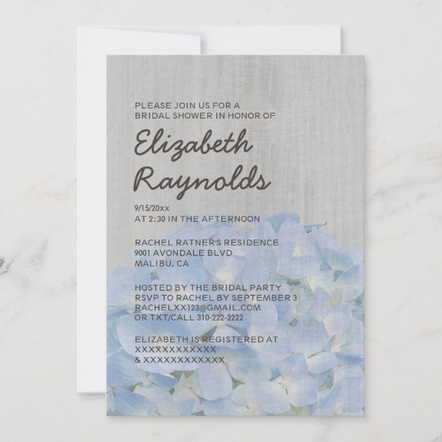Invitaciones nupciales de la ducha del Hydrangea (Anverso)