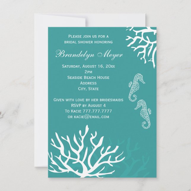 Invitaciones nupciales de la ducha del Seahorse (Anverso)