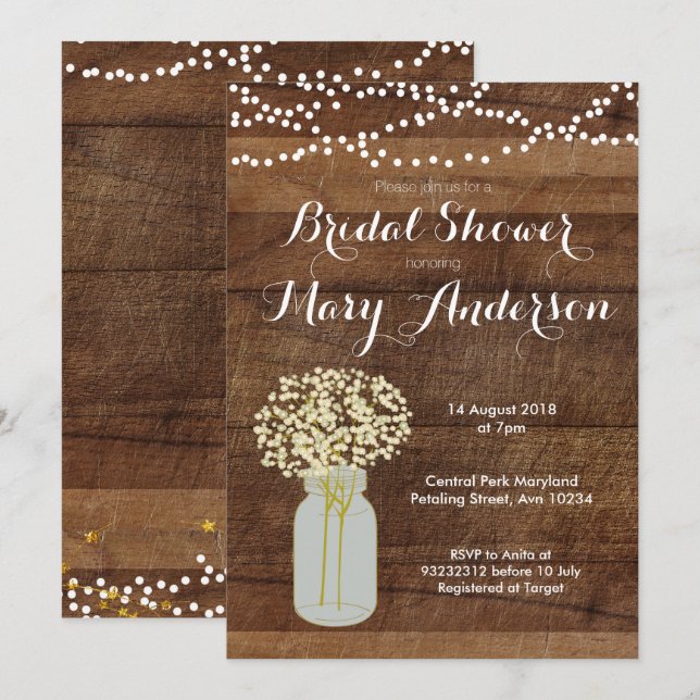 Invitaciones nupciales de la ducha del tarro de (Anverso / Reverso)