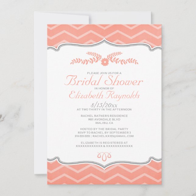 Invitaciones nupciales de la ducha del zigzag (Anverso)