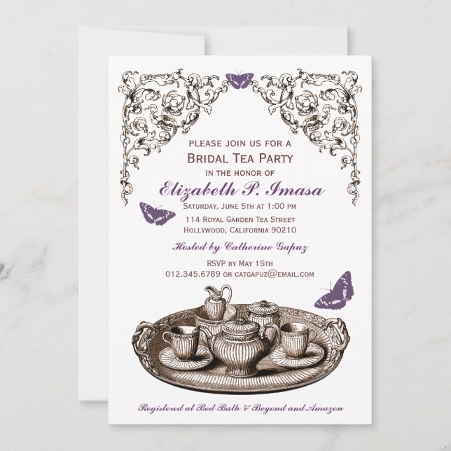 Invitaciones nupciales de la fiesta del té del (Anverso)