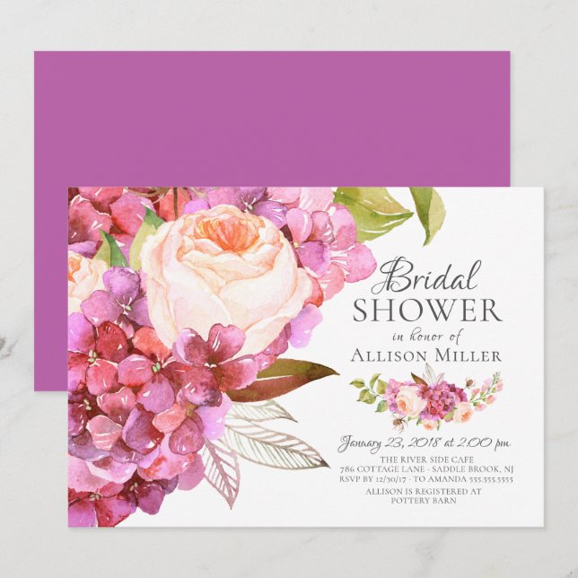 Invitaciones nupciales florales subiós Hydrangea (Anverso / Reverso)