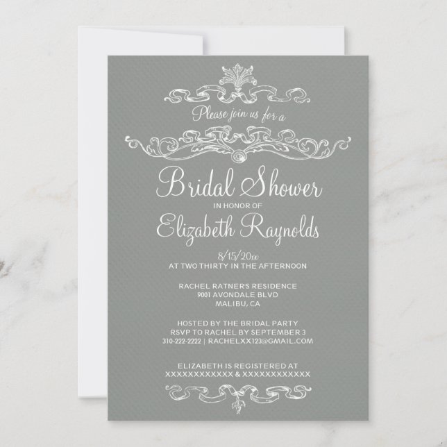 Invitaciones nupciales grises de lujo de la ducha (Anverso)