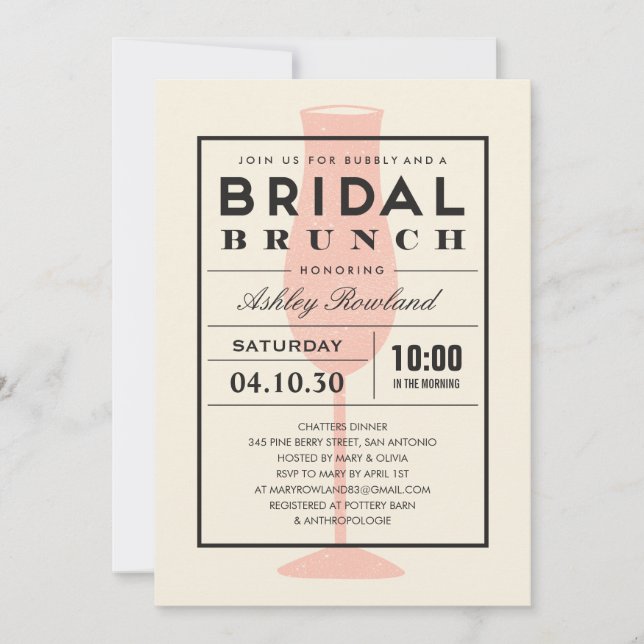 Invitaciones nupciales modernas del brunch (Anverso)